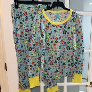 Victorias Secret Thermal Pajama Set Womens Sz M Yellow Stars Shirt Legging Pant